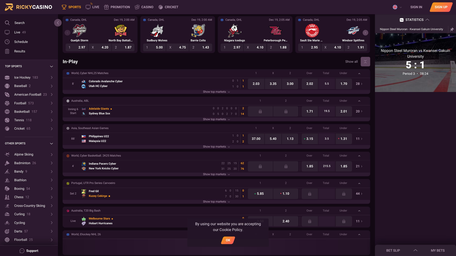 Ricky Casino Sports sur ordinateur