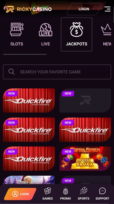 Jackpot mobile de Ricky Casino