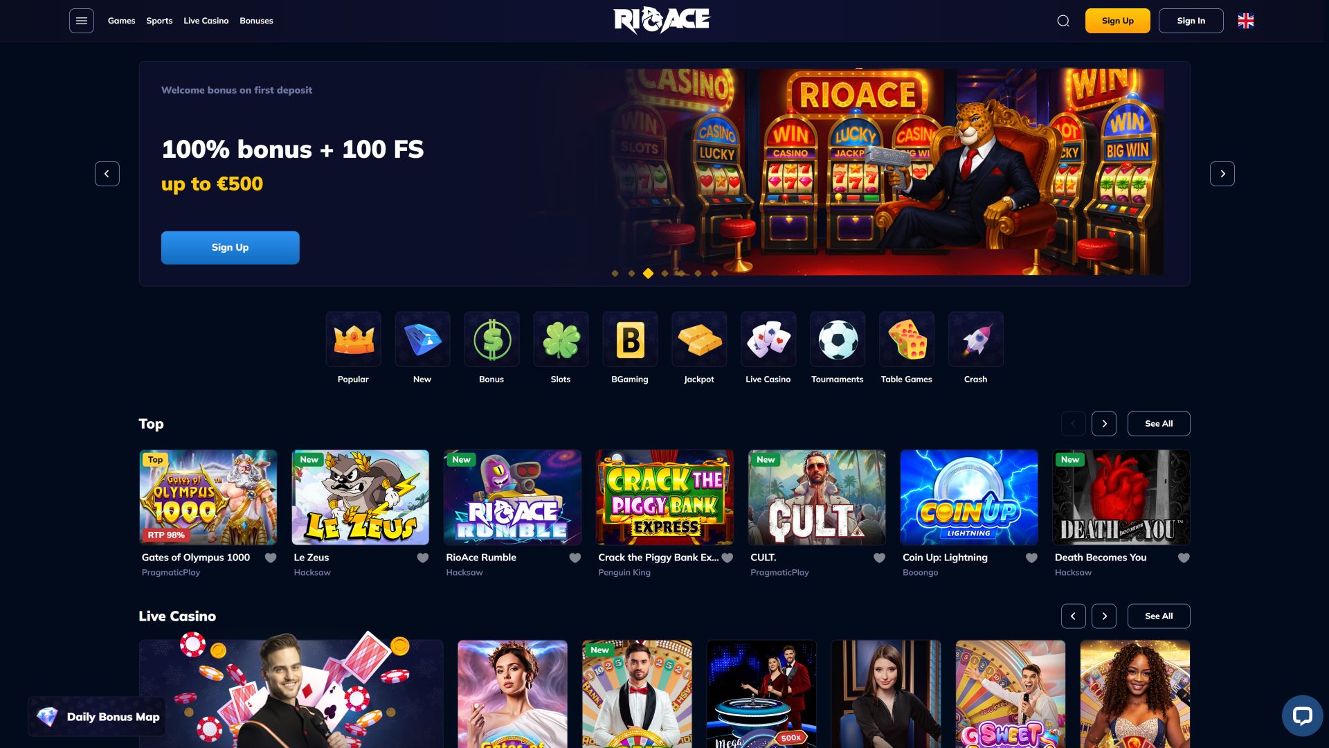 Rioace Casino Desktop Homepage