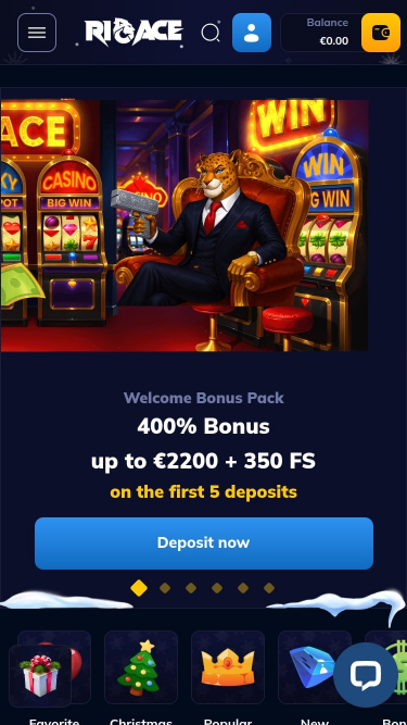 Page d'accueil mobile du casino Rioace
