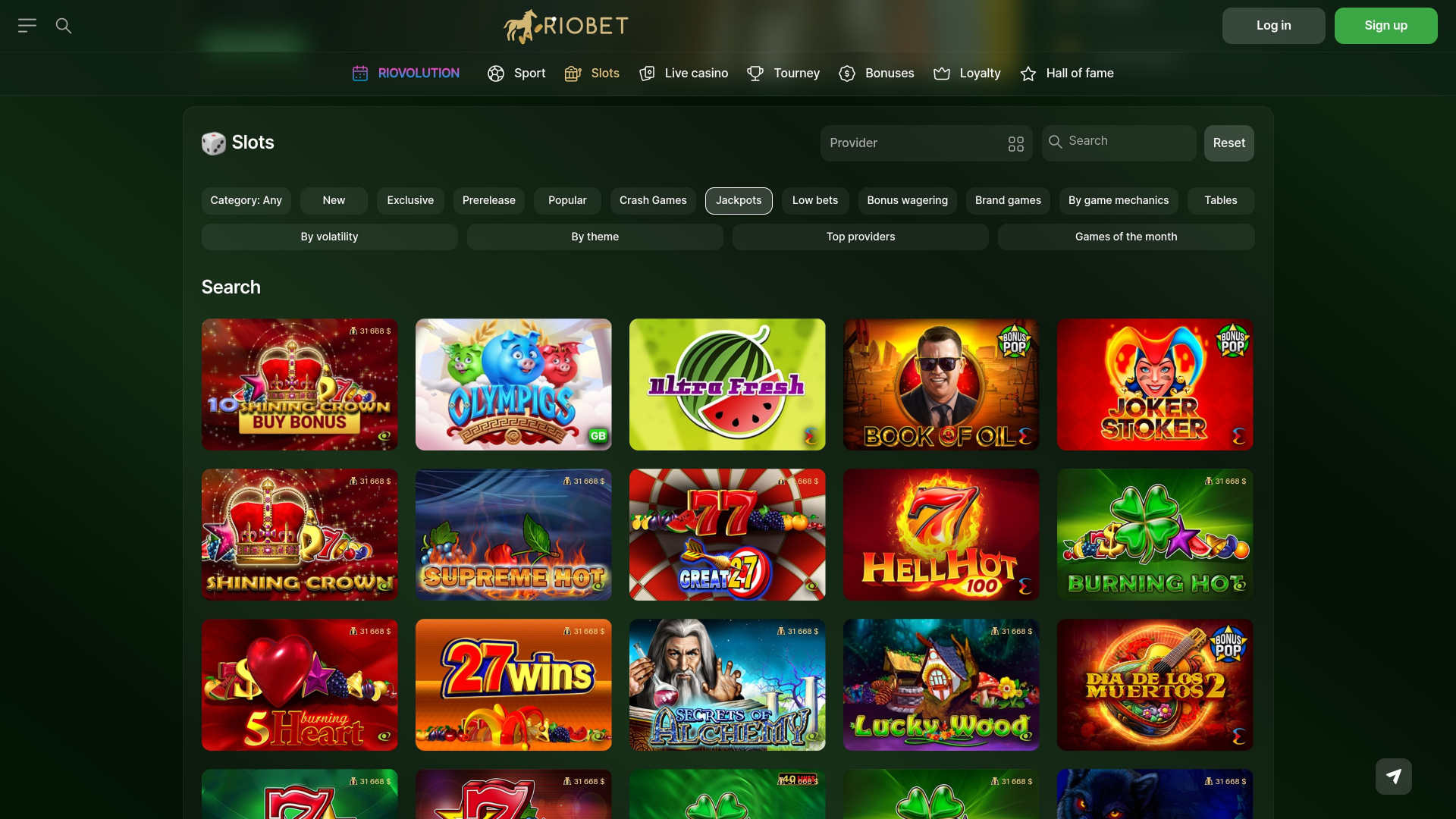 Jackpot de bureau du casino RioBet