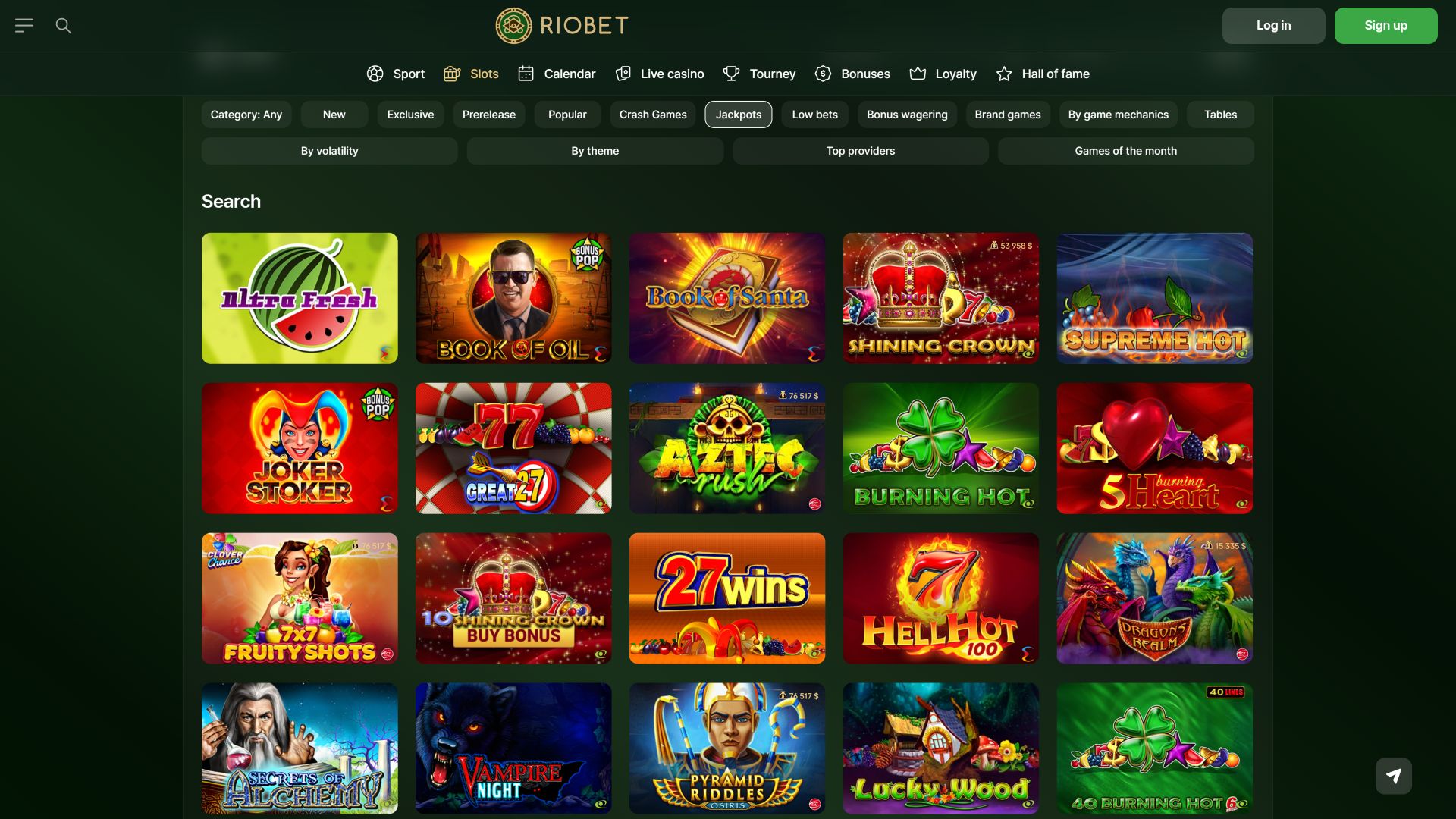 Джекпот казино RioBet для настольных компьютеров