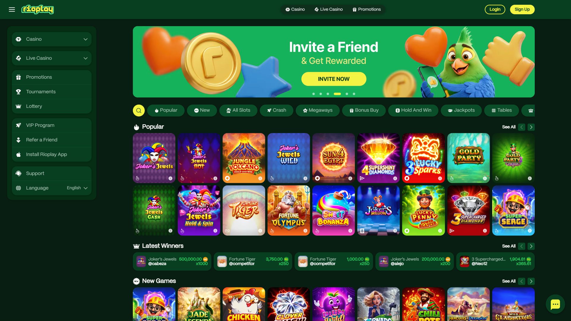 Page d'accueil du bureau du casino Rioplay