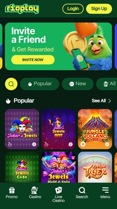 Page d'accueil mobile du casino Rioplay