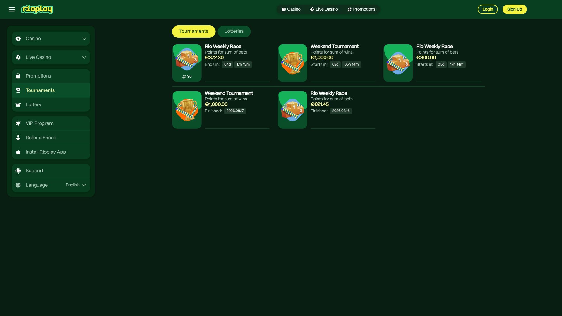 Tournois de casino Rioplay sur ordinateur