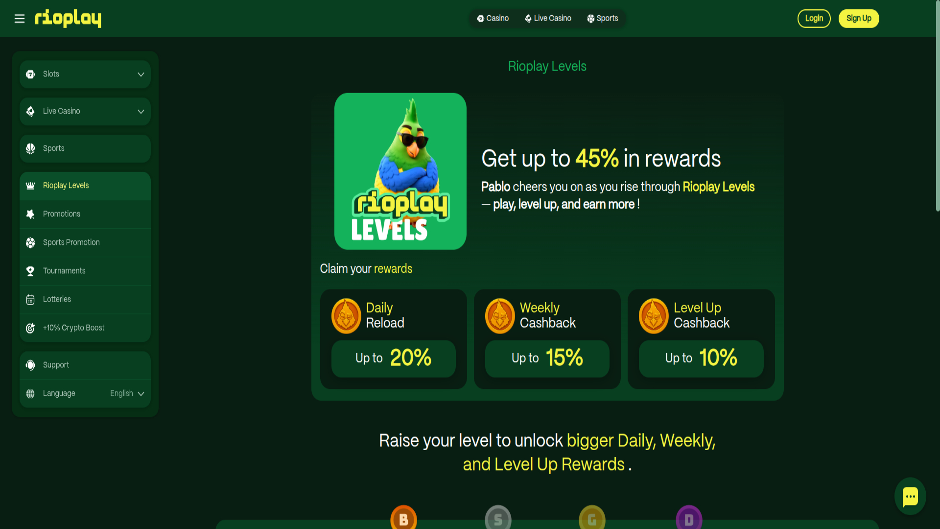 Screenshot VIP di Rioplay Casino per desktop