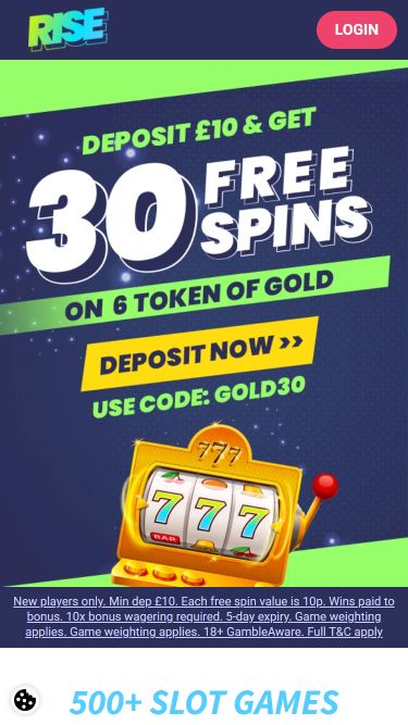 Rise Casino Mobile Homepage