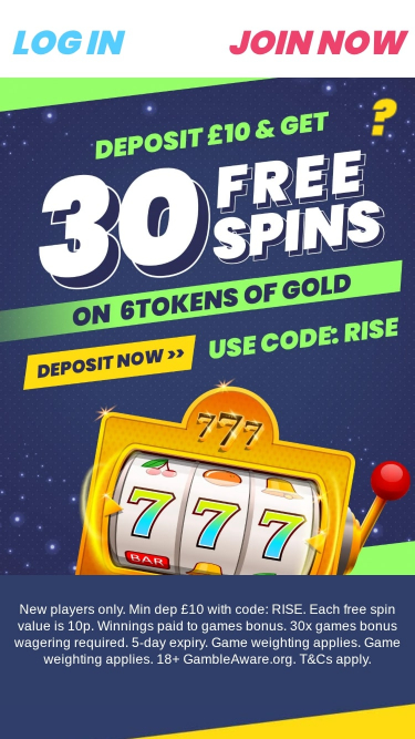 Page d'accueil mobile de Rise Casino