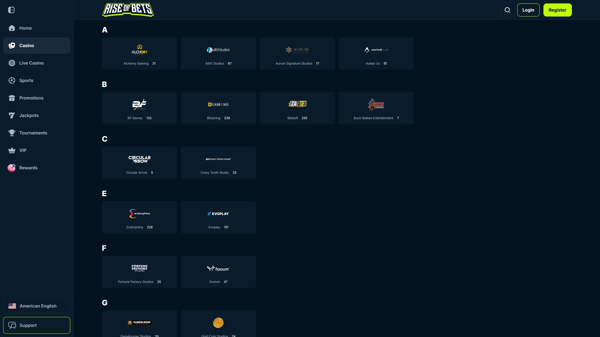 Rise of Bets Casino Desktop-Spieleentwickler