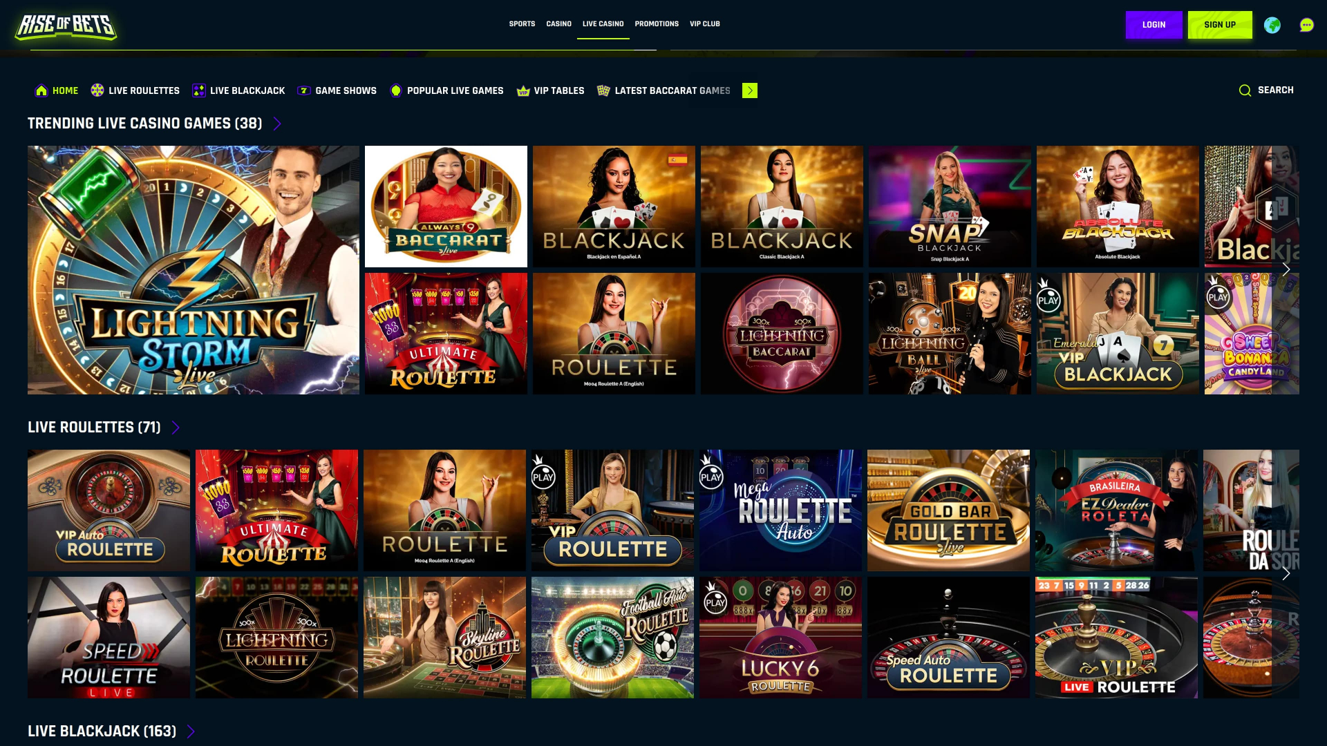 Rise of Bets Casino Desktop Live Dealer