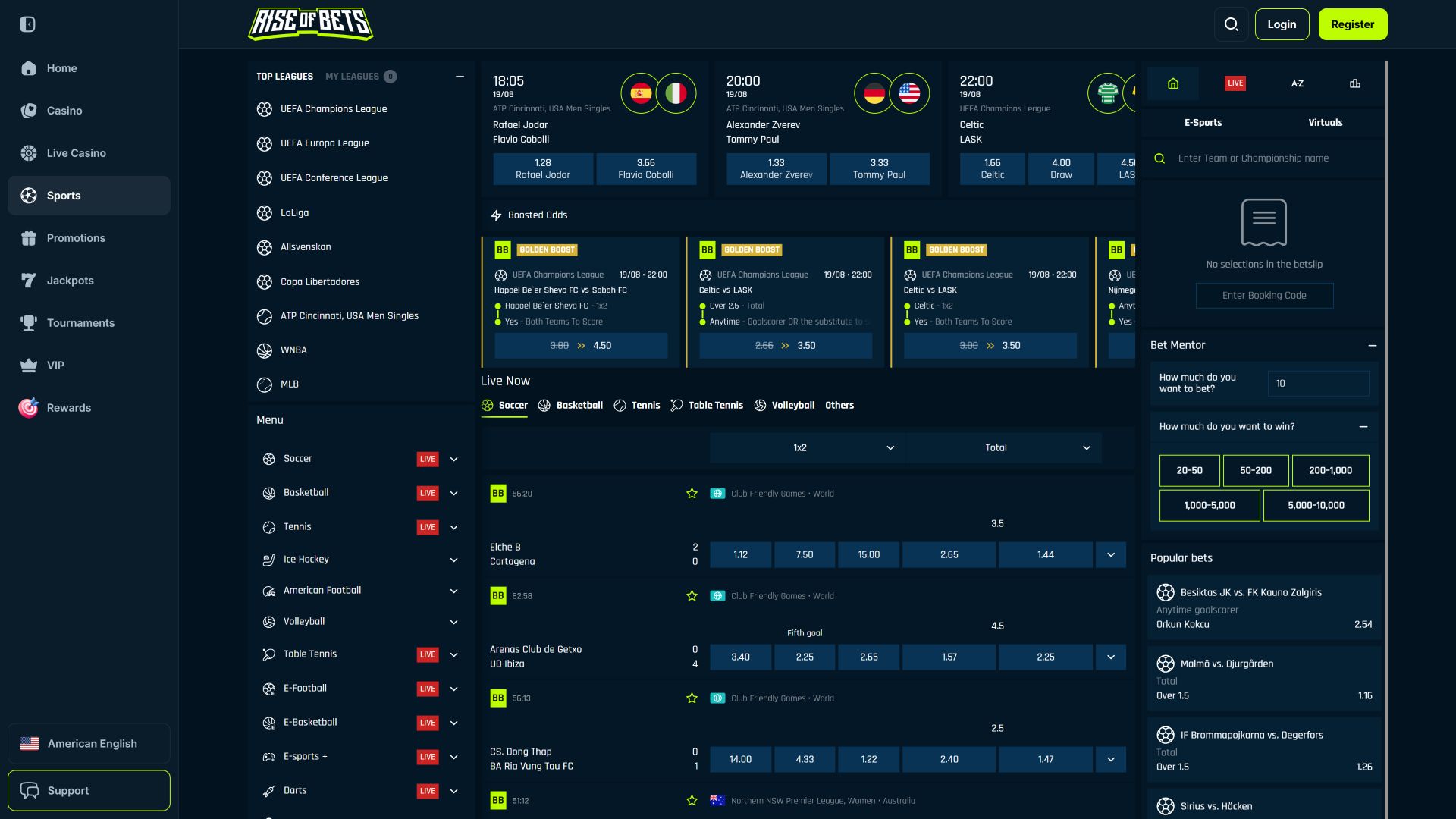 Sport von Rise of Bets Casino Desktop