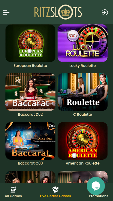 Ritz Slots Casino Mobile Live Dealer