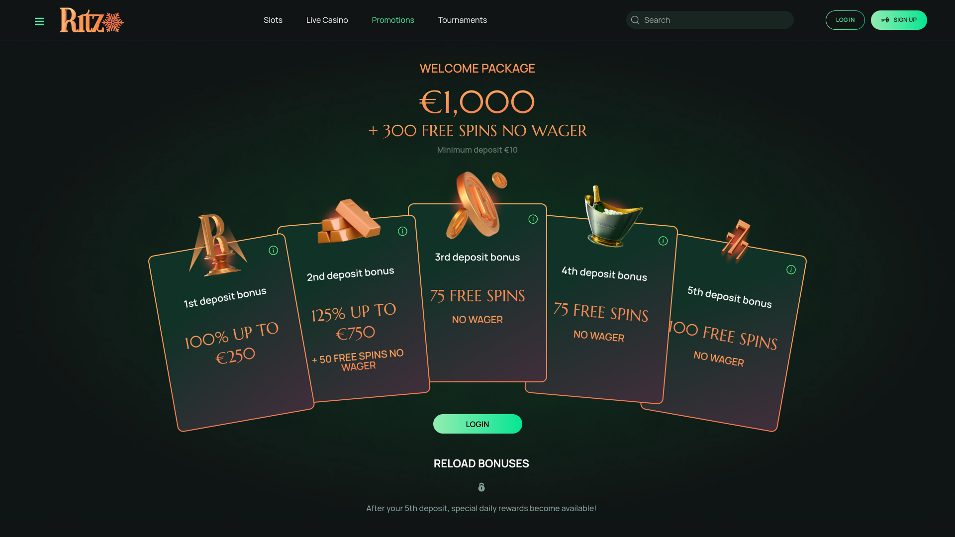 Promotions sur ordinateur du casino Ritzo