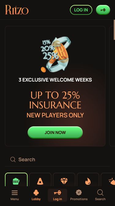 Page d'accueil mobile du casino Ritzo