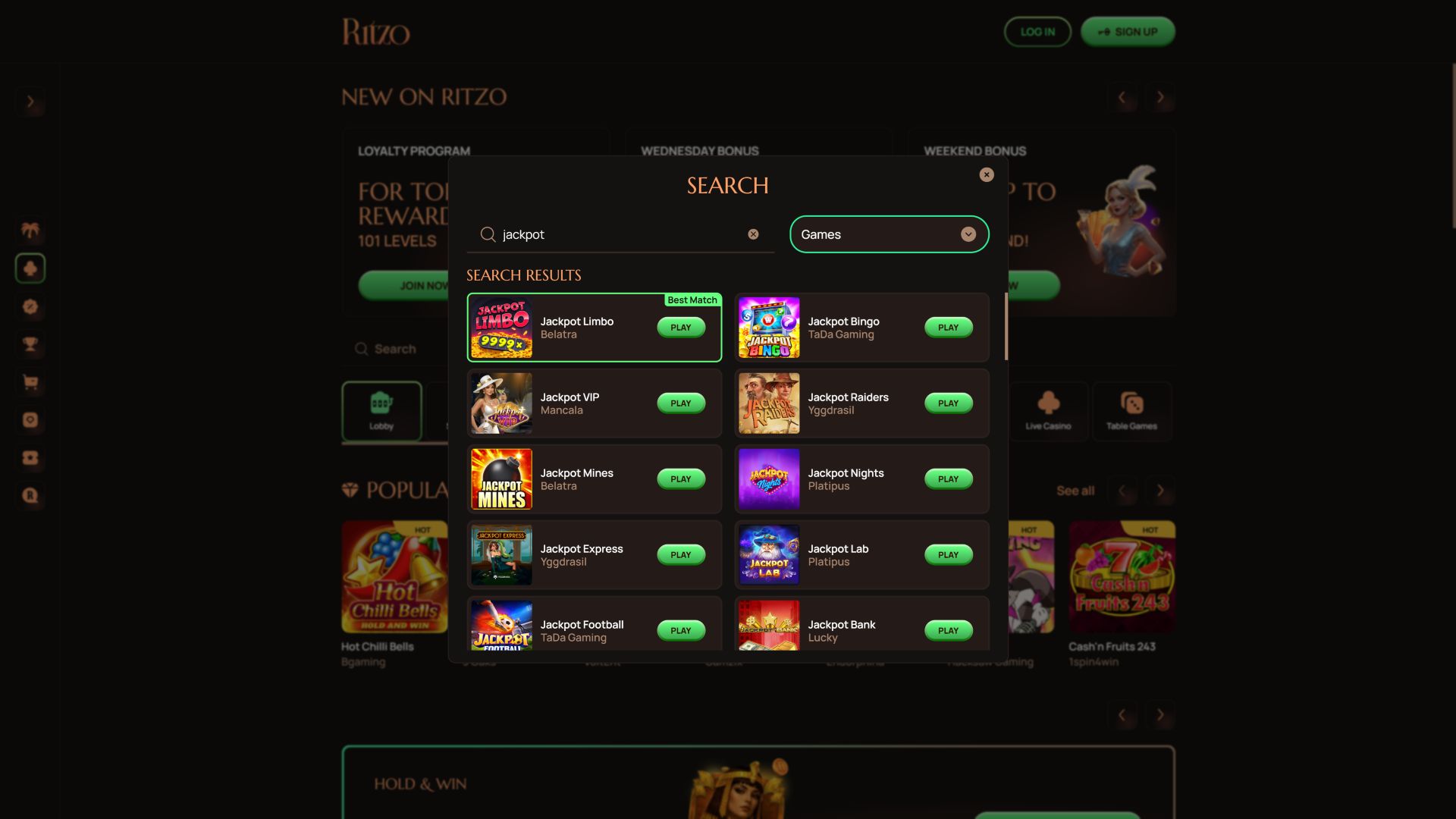 Jackpot de bureau du casino Ritzo