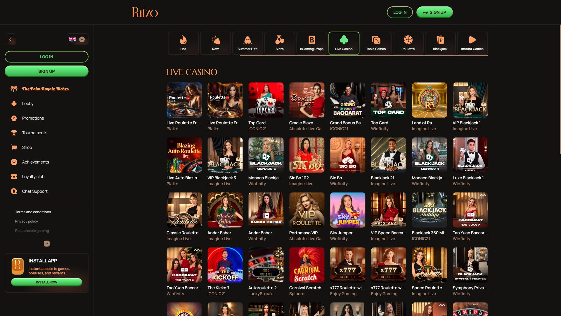 Ritzo Casino - Croupier en direct sur ordinateur