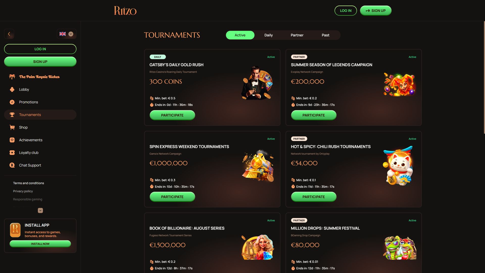Tournois sur ordinateur du casino Ritzo
