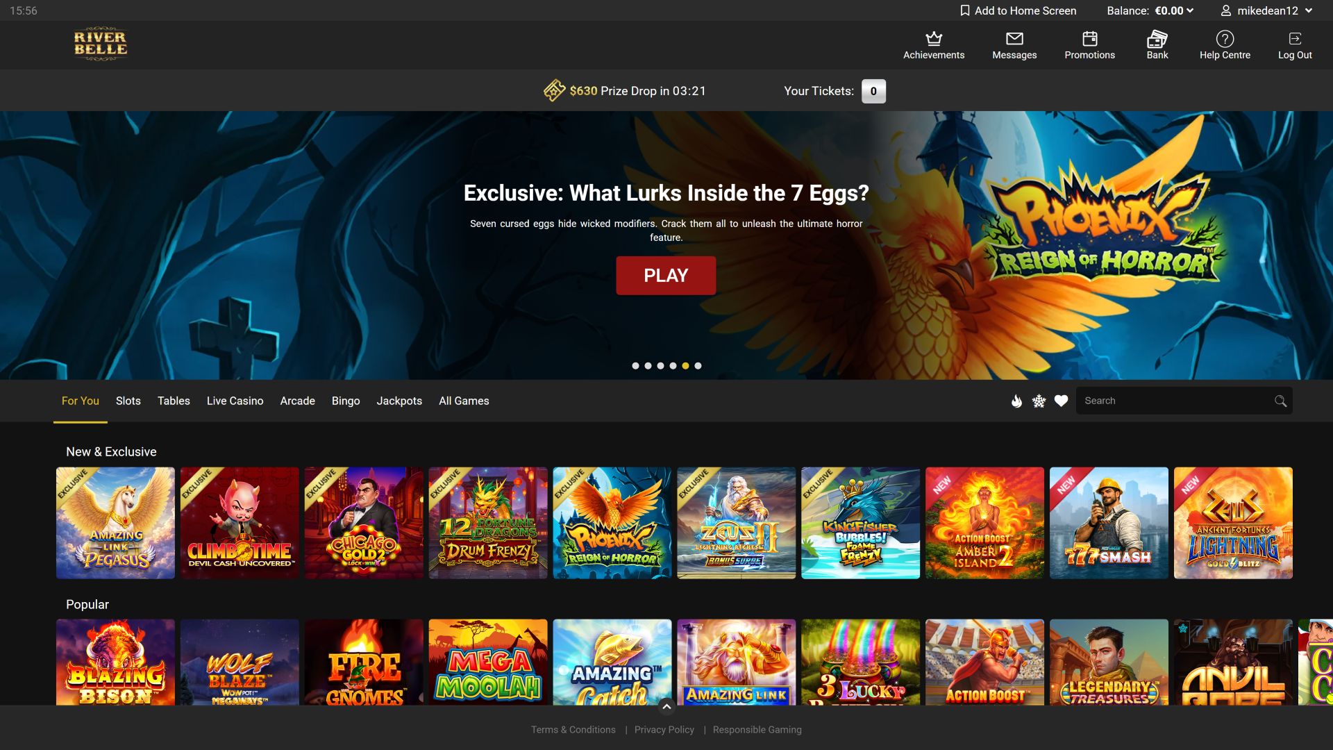 Riverbelle Casino Desktop-Startseite