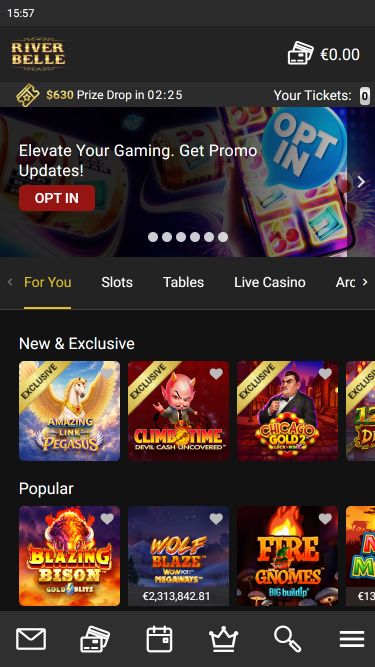 Riverbelle Casino Mobile Homepage