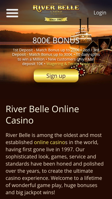 Page d'accueil mobile du casino Riverbelle