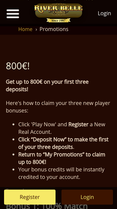Promotions mobiles du casino Riverbelle