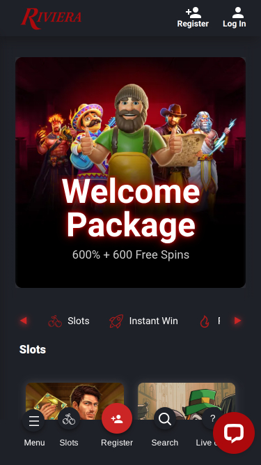 Riviera Casino Mobile Homepage