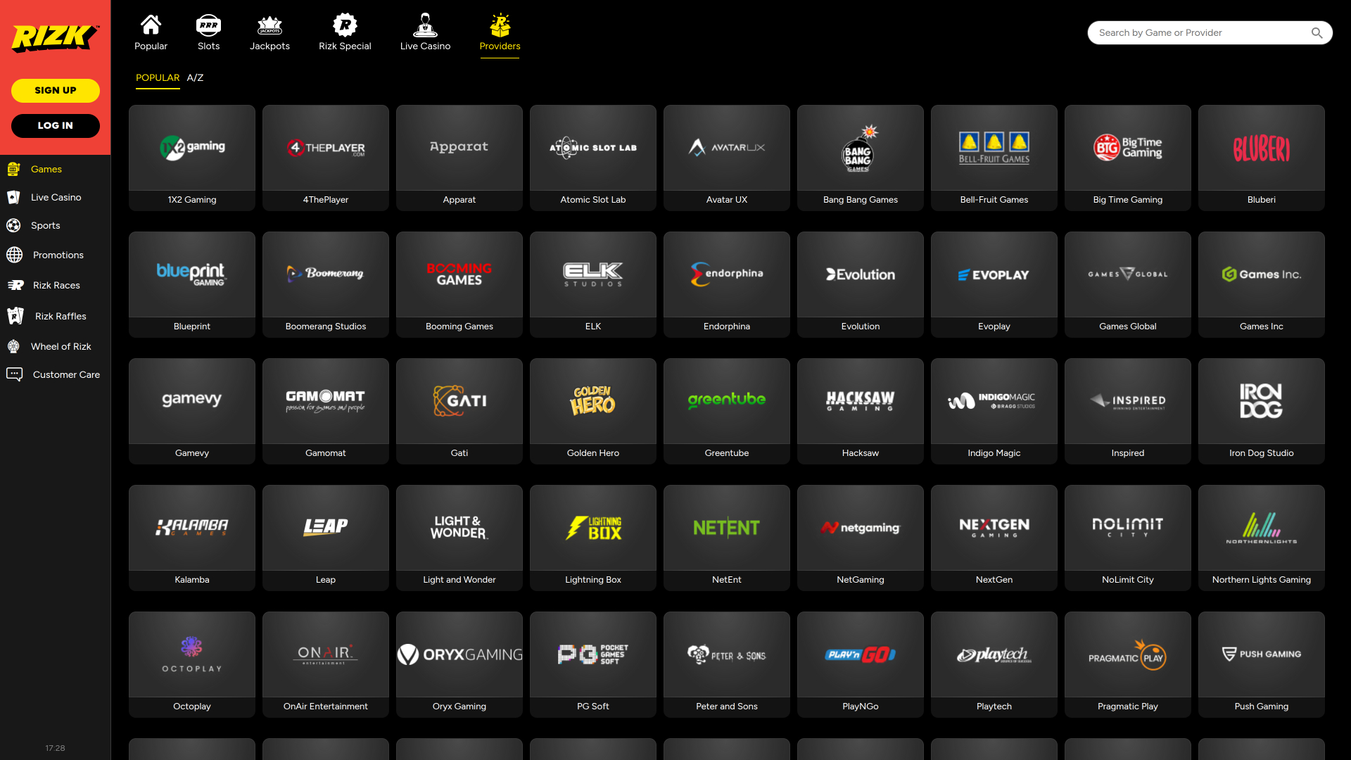 Développeurs du jeu de casino Rizk pour ordinateur