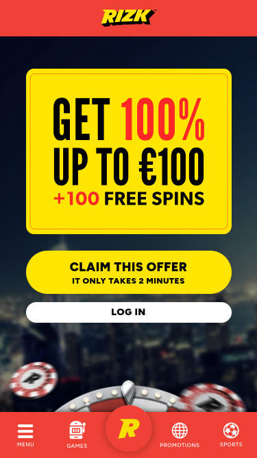 Page d'accueil mobile du casino Rizk