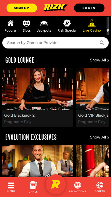 Croupier en direct mobile Rizk Casino