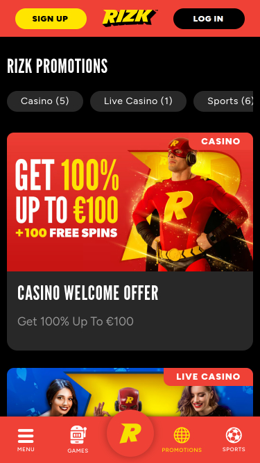 Promotions mobiles du casino Rizk