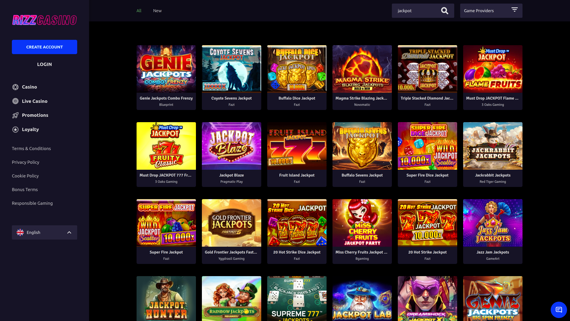 Jackpot desktop del Rizz Casino