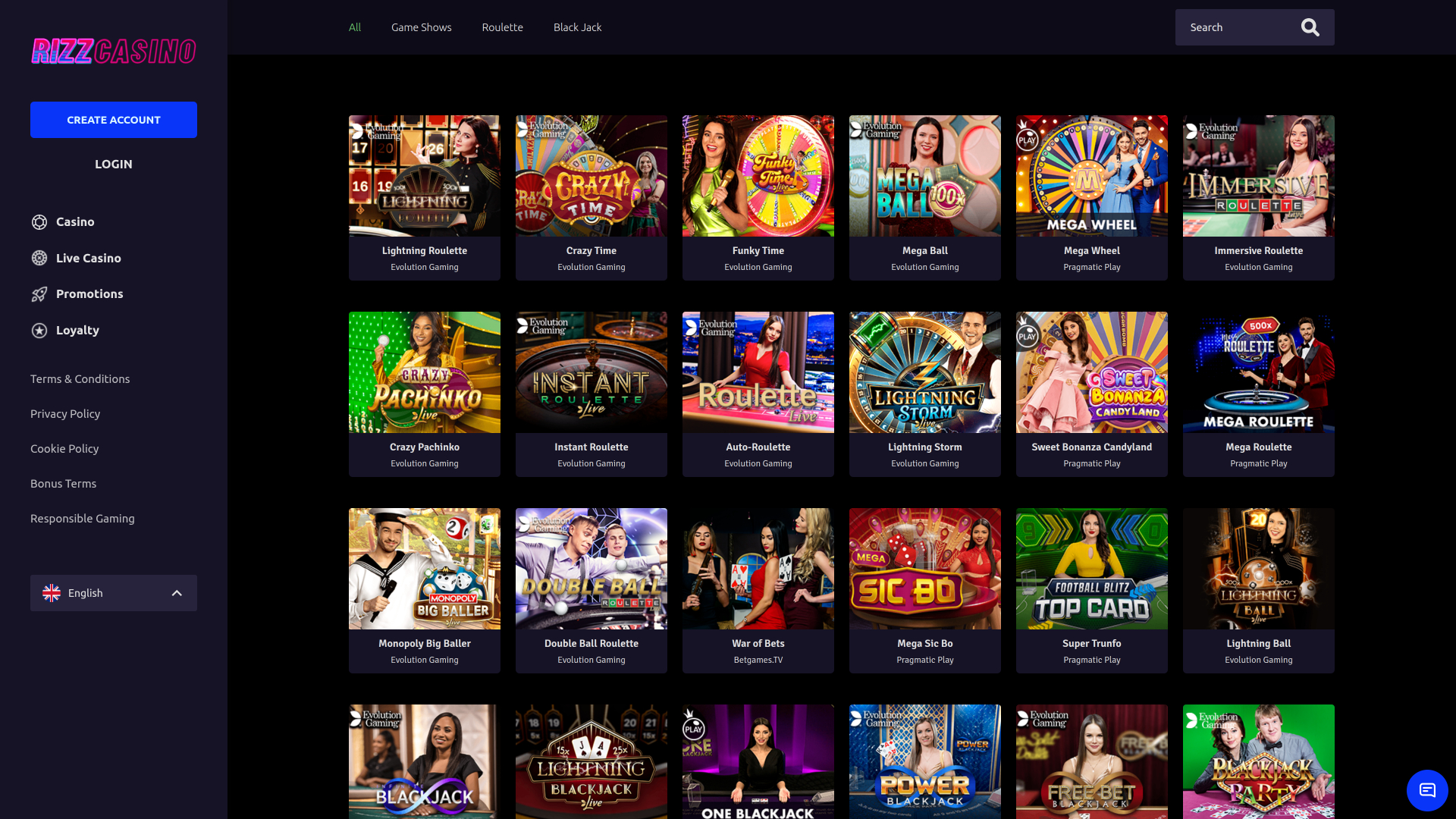 Rizz Casino Desktop Croupier dal Vivo