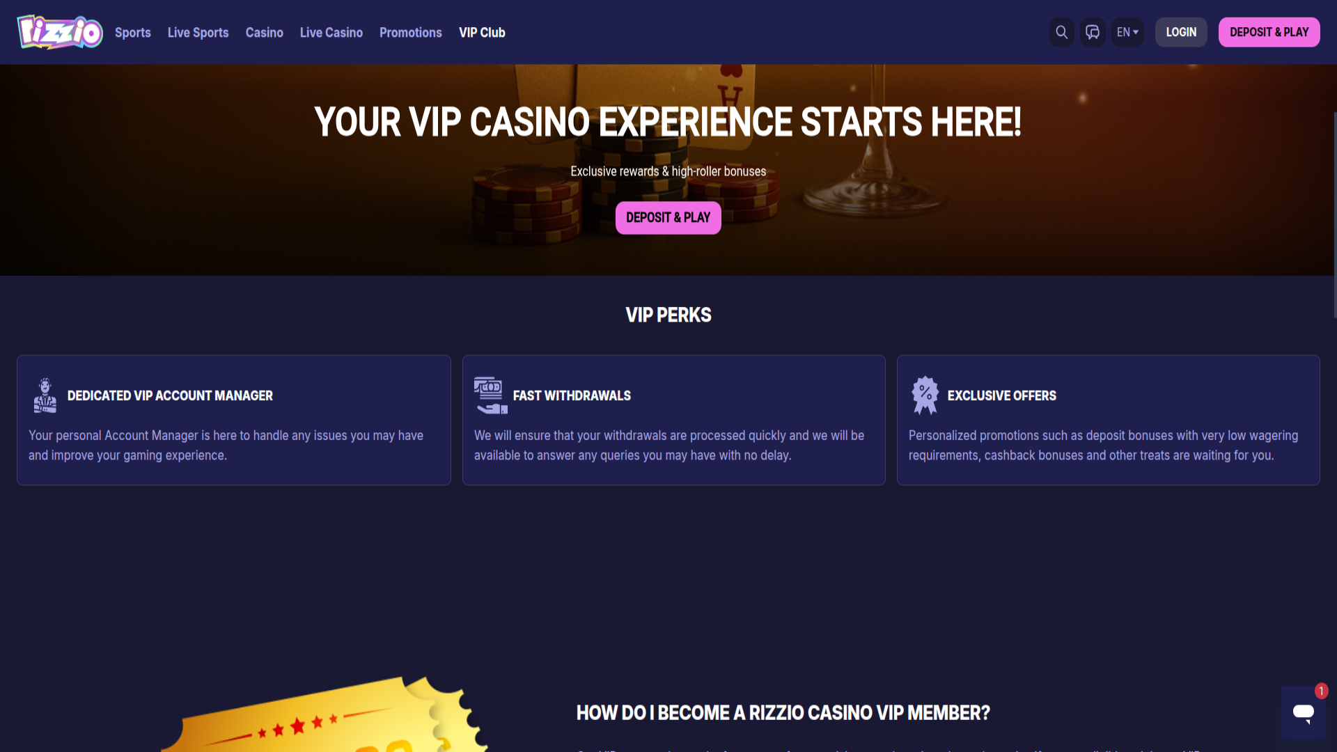VIP-Screenshot von Rizzio.io Casino für Desktop
