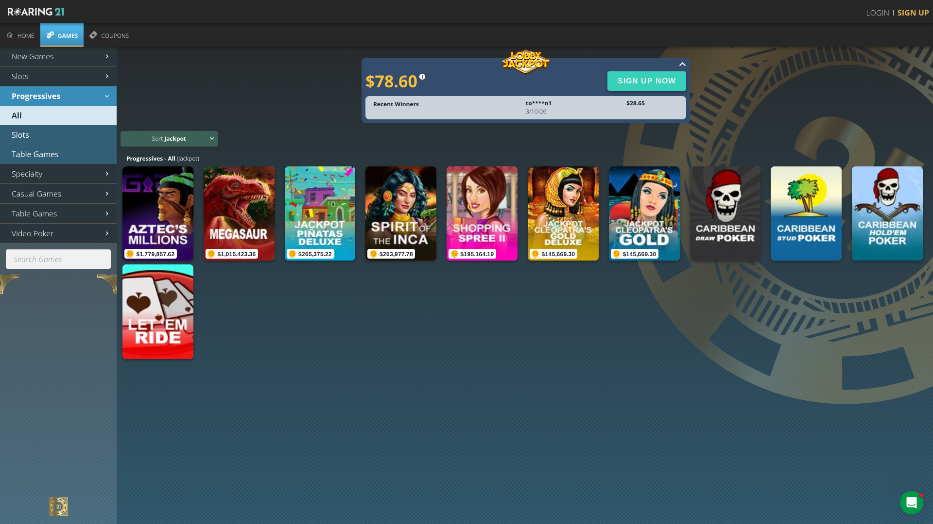 Jackpot de bureau du casino Roaring 21