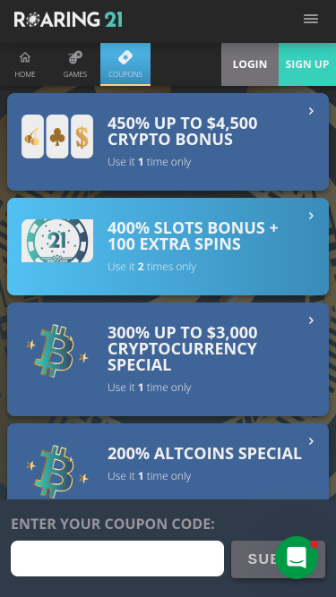 Promotions mobiles du casino Roaring 21