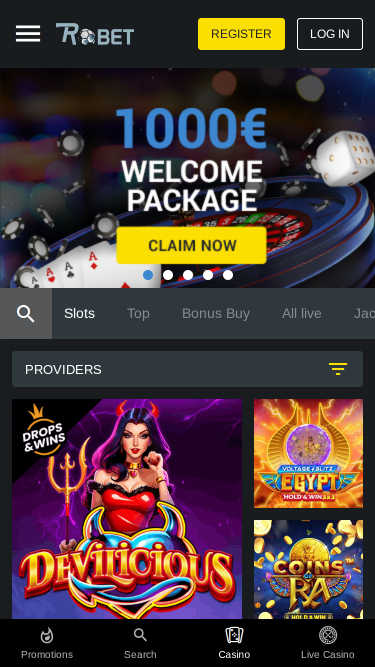 Page d'accueil mobile du casino Robet247