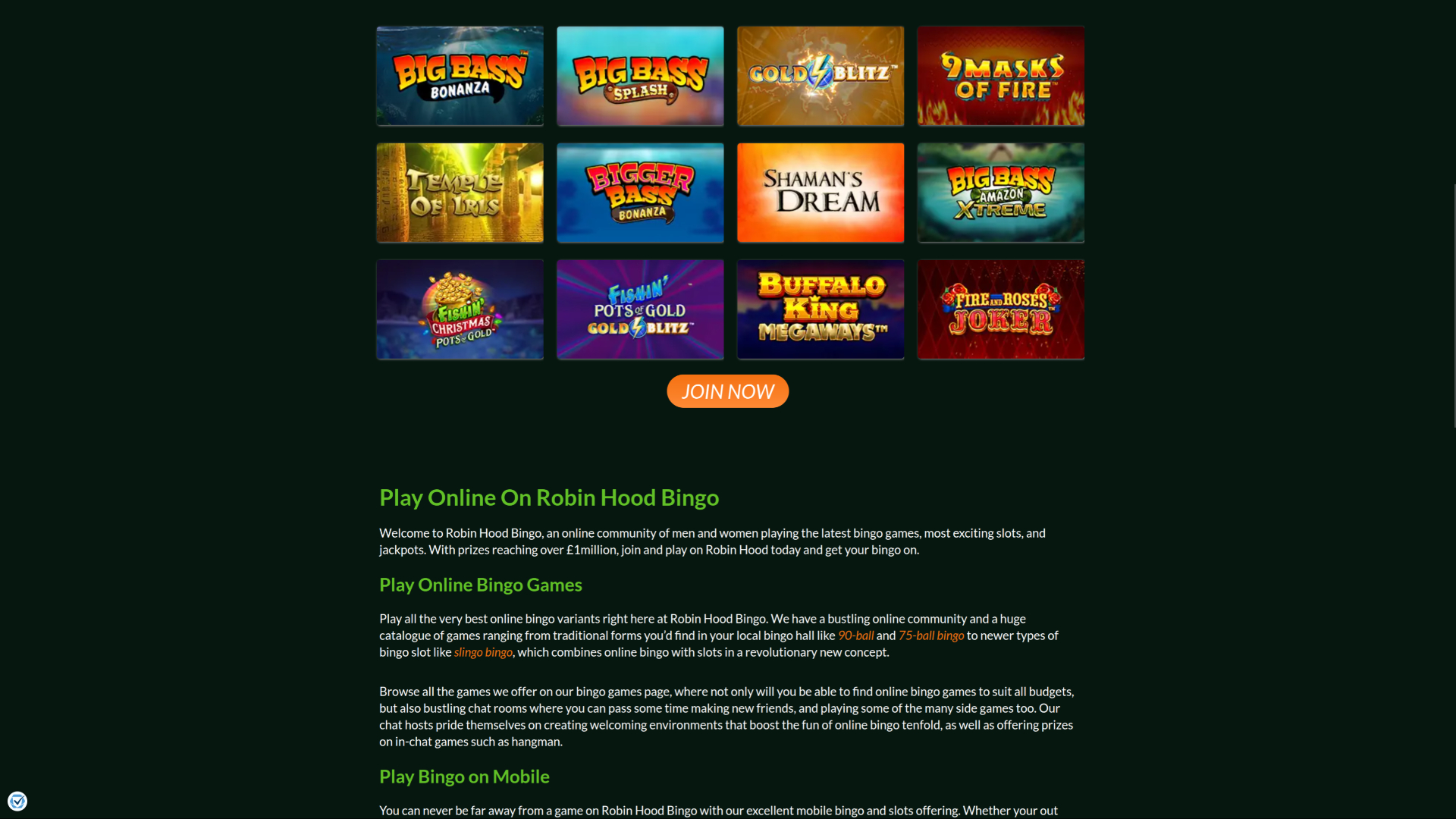 Jeux de casino Robin Hood Bingo sur ordinateur