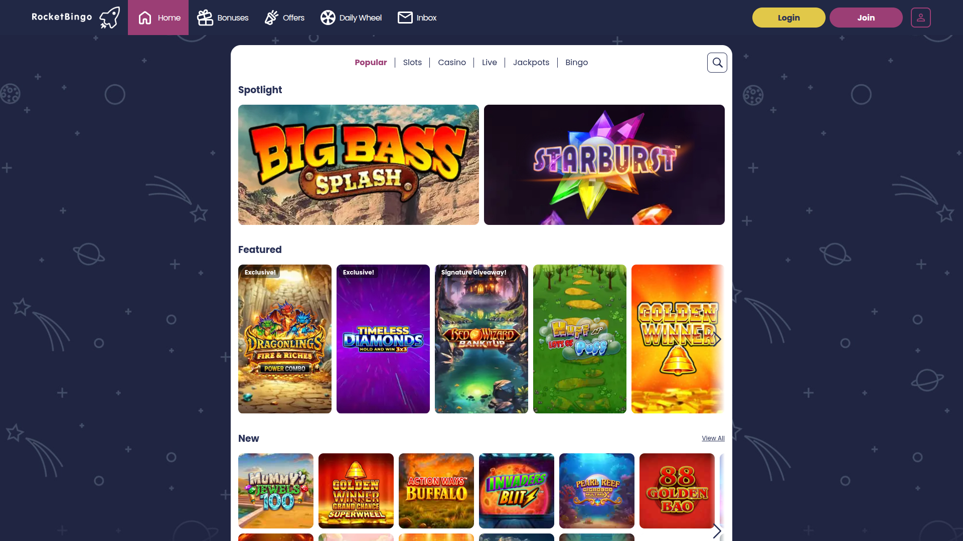 Jeux de casino Rocket Bingo sur ordinateur