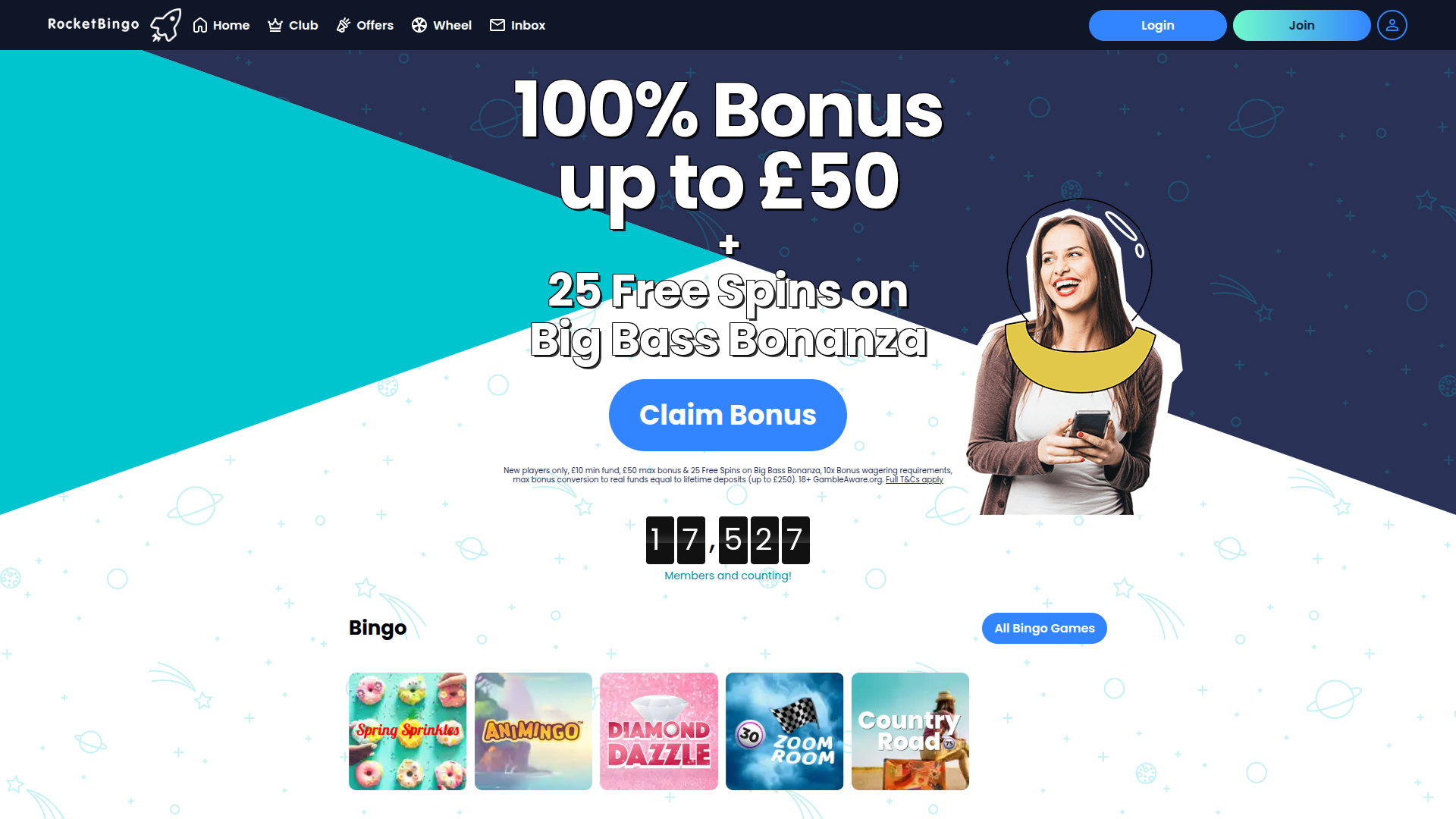 Rocket Bingo Casino Desktop-Startseite