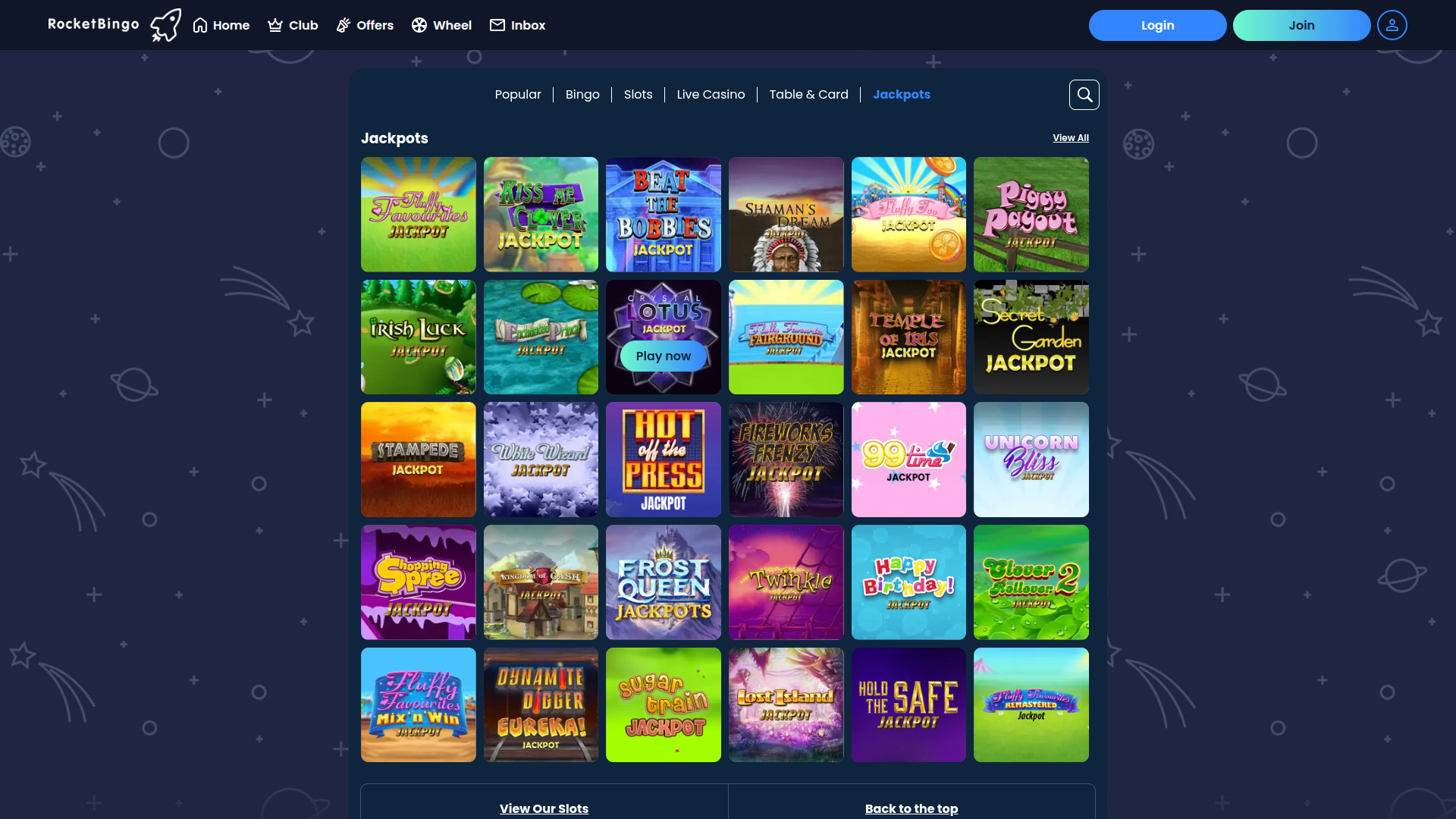 Rocket Bingo Casino Desktop Jackpot