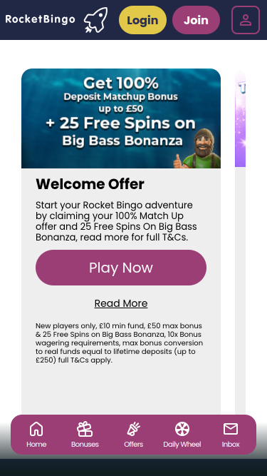 Promotions mobiles du casino Rocket Bingo