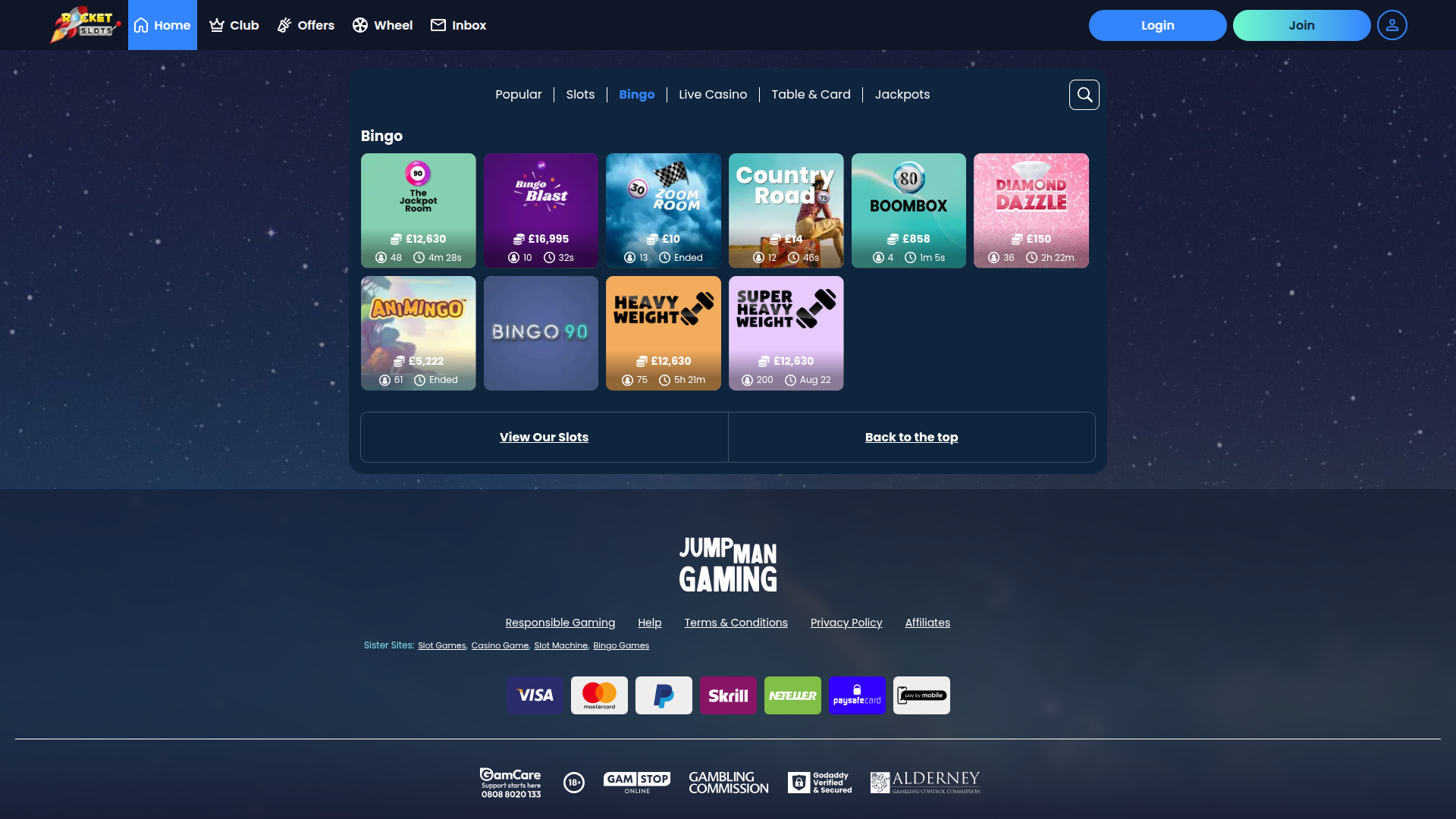 Казино Rocket Slots Десктоп Бинго