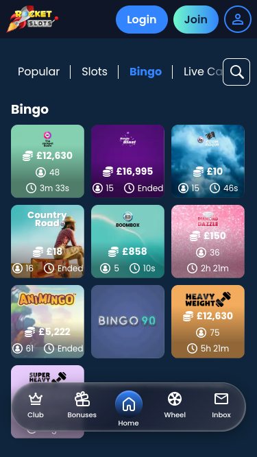 Мобильное бинго казино Rocket Slots