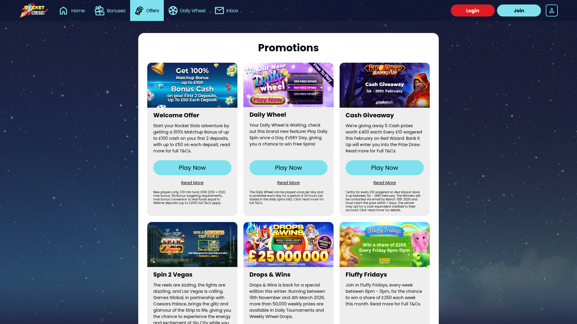 Promotions pour ordinateur de bureau du casino Rocket Slots