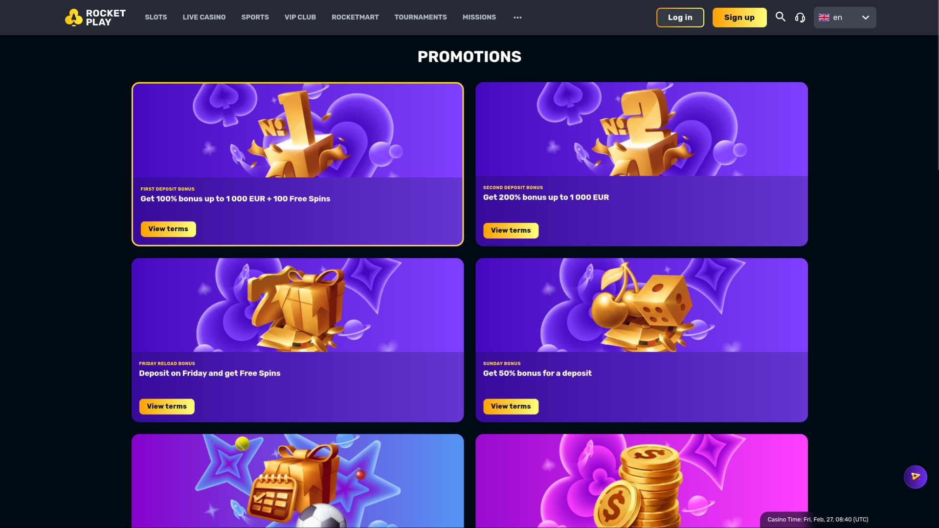 Promotions RocketPlay Casino sur ordinateur