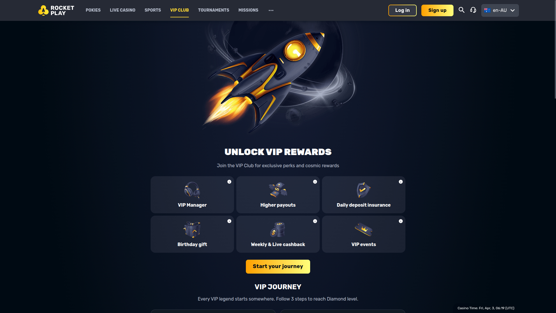 Programme VIP pour ordinateur de bureau du casino RocketPlay