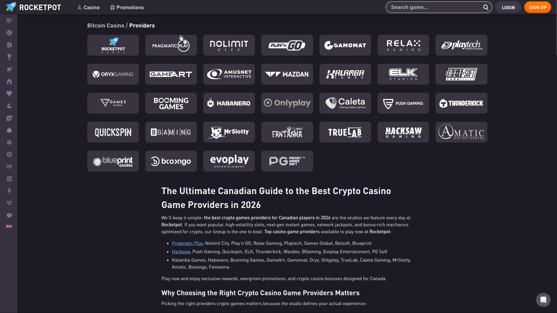 Rocketpot Casino Desktop Game Developers