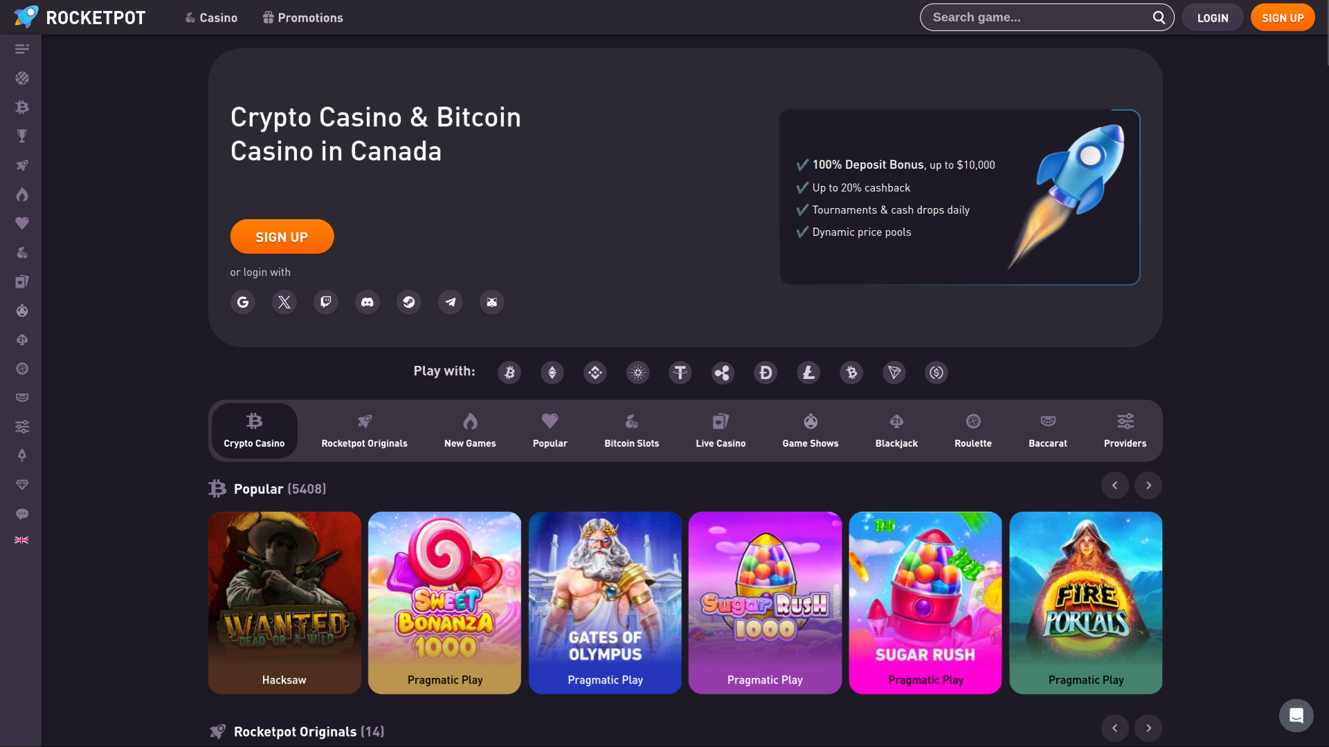 Rocketpot Casino Desktop Homepage