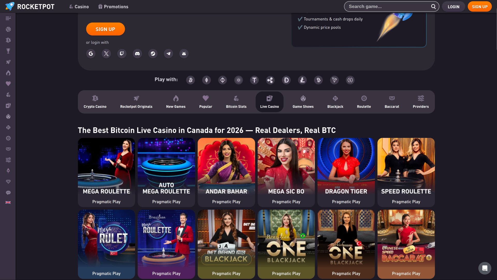Rocketpot Casino Desktop Live dealer