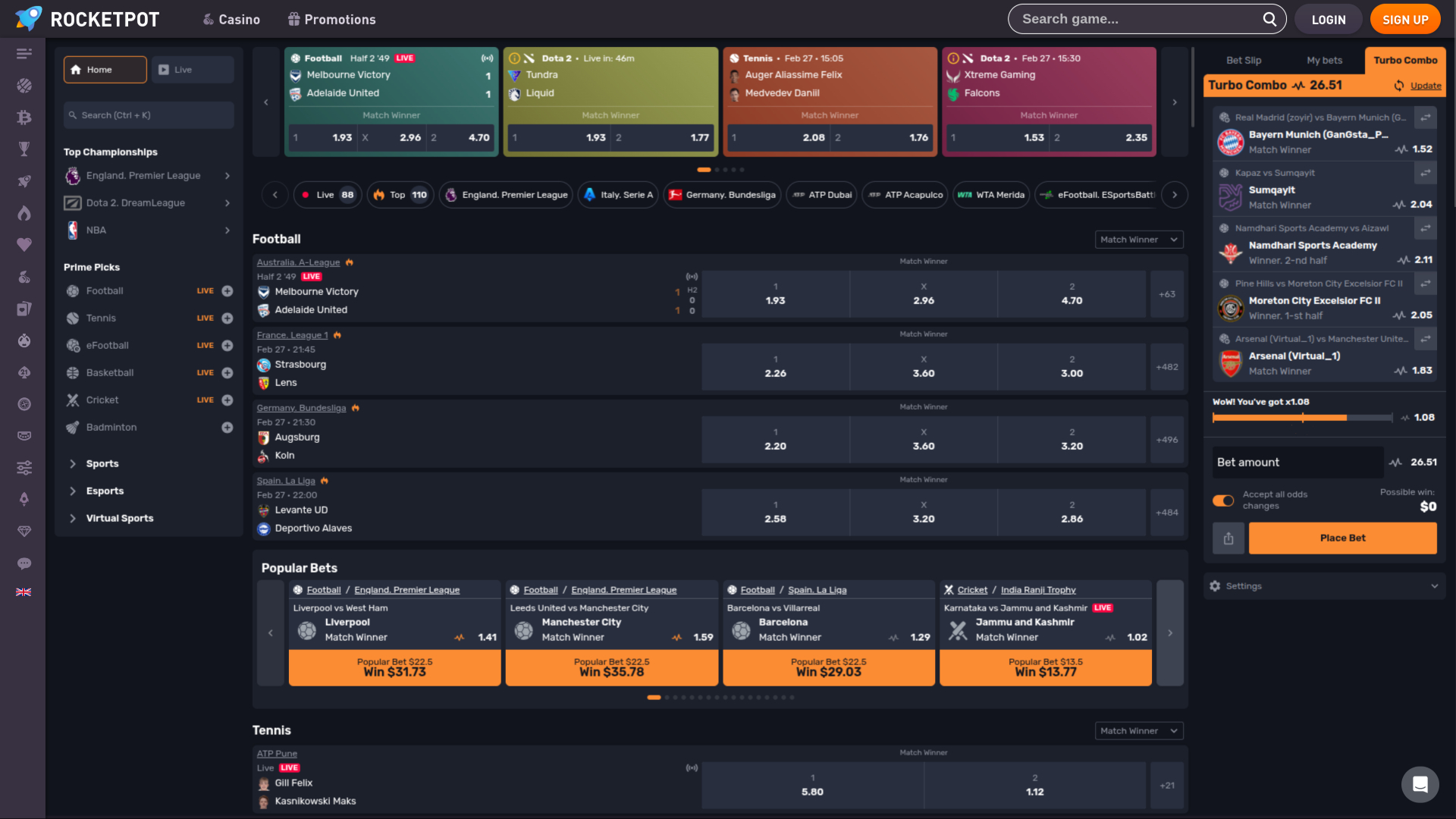 Rocketpot Casino Desktop Sportsbook